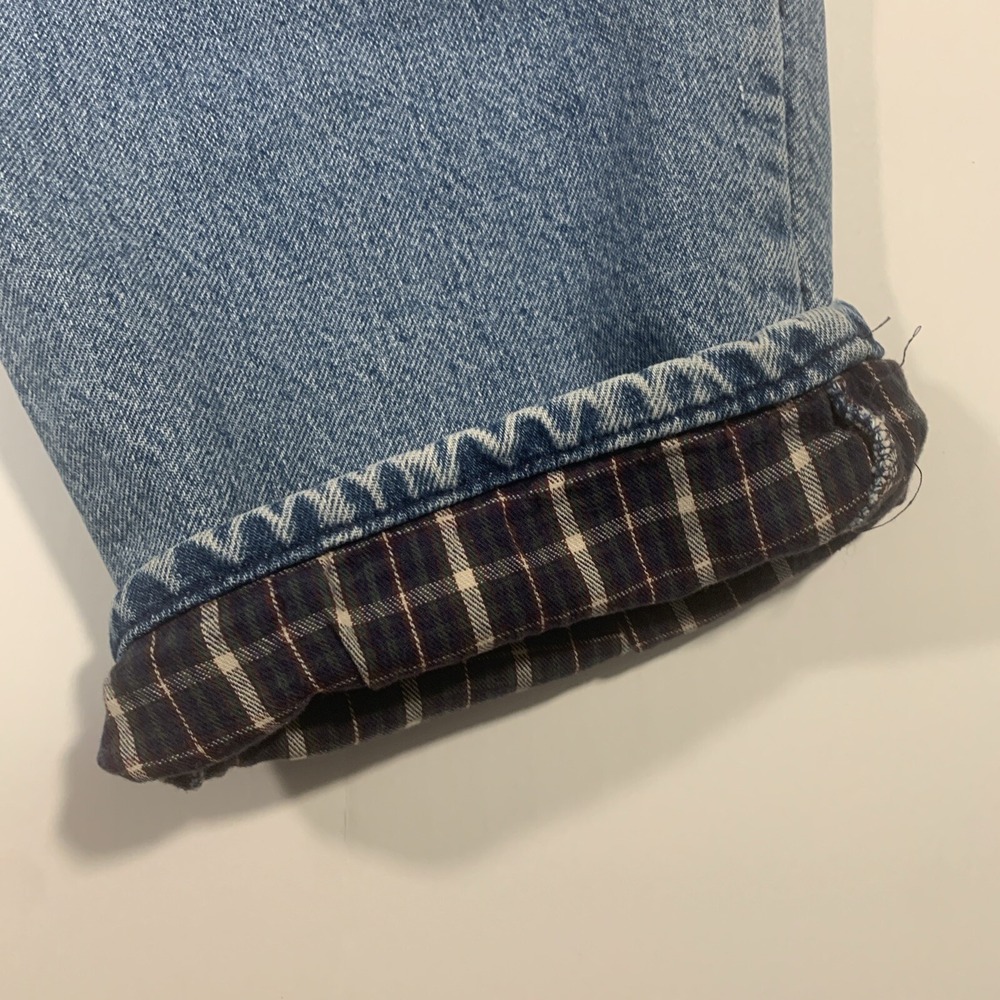 LL Bean Double L Classic Fit Flannel Lined‎ Jeans Mens 42x30 Blue Denim Plaid - Picture 5 of 9